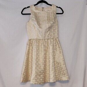 Xhilaration Gold Ivory Textured Print Dress